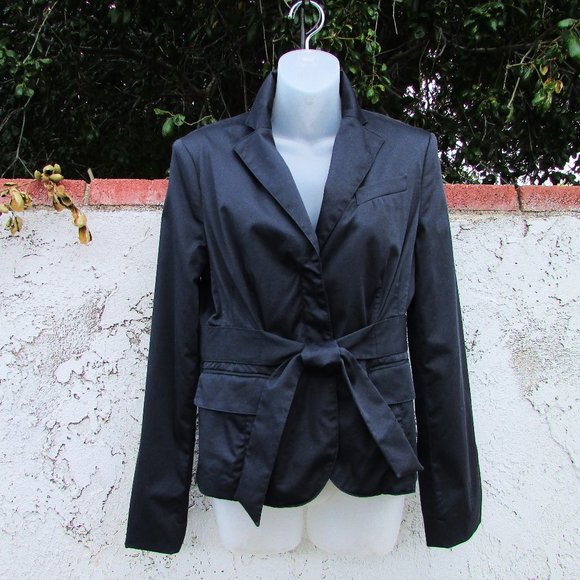 BCBGMaxAzria dark navy stretch cotton tie front blazer M